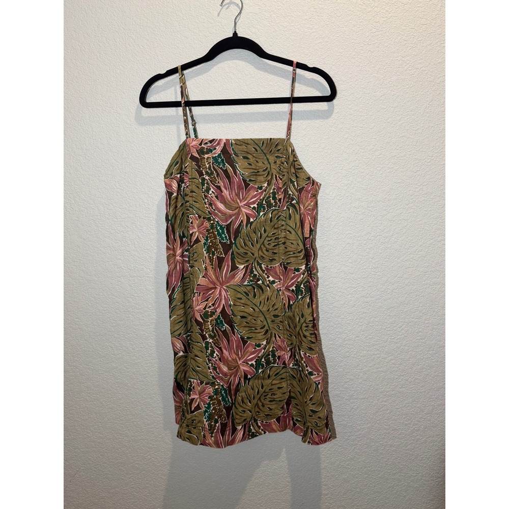 Madewell Womens Linen Mini Dress Tropical Botanical Green Pink 6‎